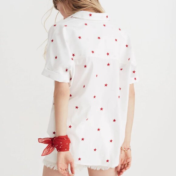 MADEWELL White Cotton Shirt With Embroidered Red Stars - Picture 3 of 8